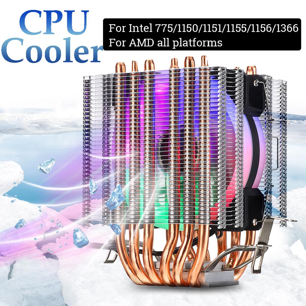 Buy 6 Copper Heatpipe RGB LED Fan CPU Cooler Radiator Heatsink For ...