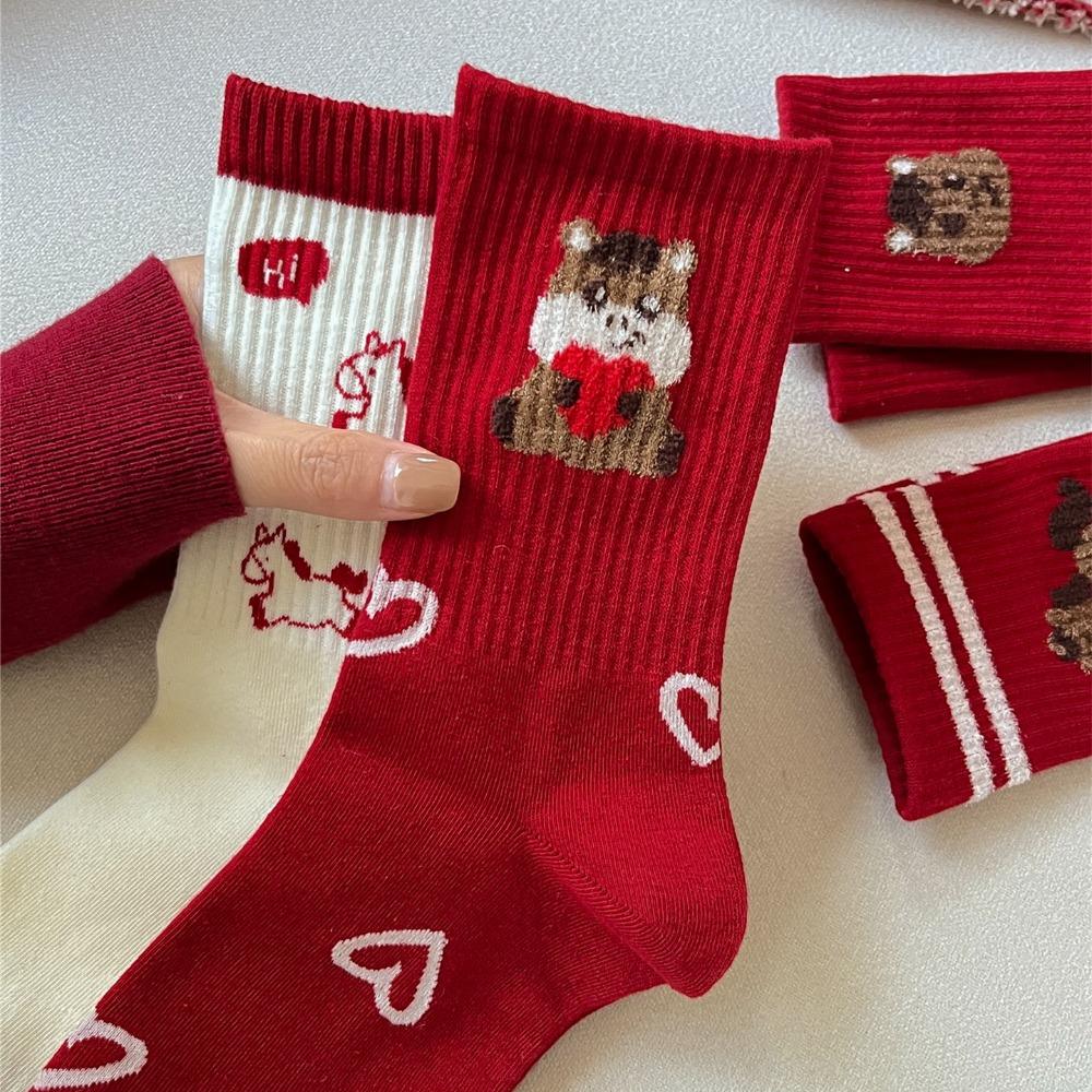 Cotton Cartoon Red Socks Soft Zodiac Year Socks Cute Year of The Horse Socks Gift