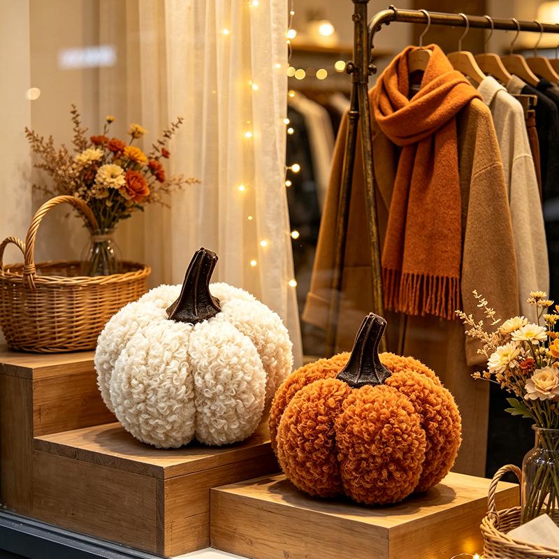 Cross-border Plush Pumpkin Halloween Ornament - Teddy Velvet Lamb Wool Decor.