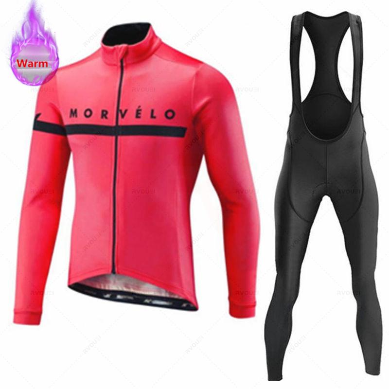 Morvelo-Thermal Fleece Cycling Jerseys Set for Men, MTB Bike Clothes, Warm Bicycle Clothing,2026 Velvet Warm Cycling Suit Set