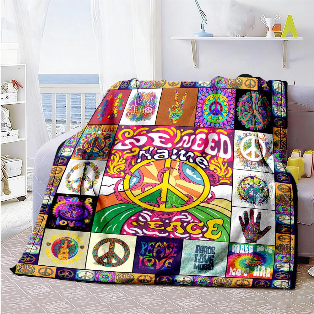 Peace Theme Customize Text Blanket Throw Customizable Blanket Soft Warm Cozy Throw For Nap Livingroom Picnics Living Room for All Occasions