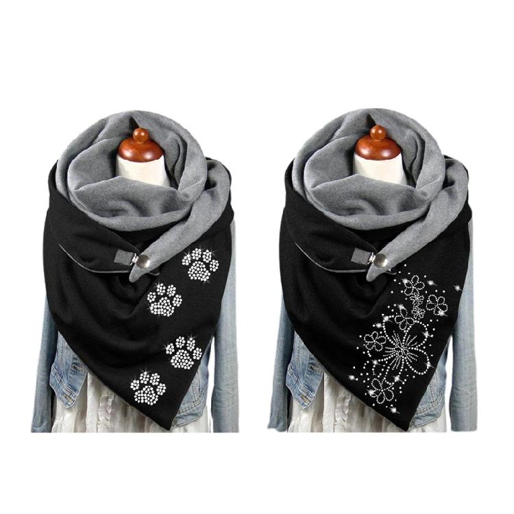 Cotton Scarf for Cold Winter Warm Thick Wrap with Button Soft Scarves for Ladies