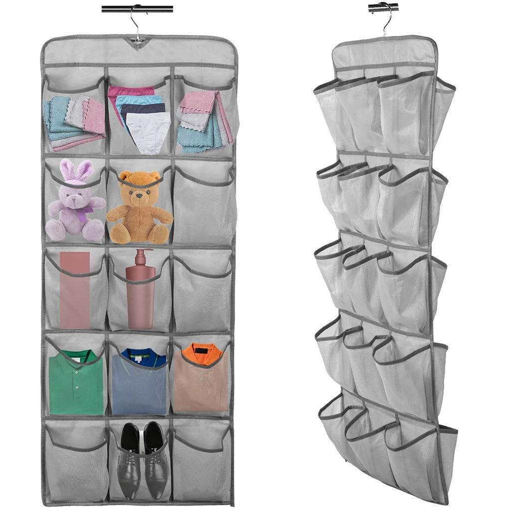 30-Grid Hanging Shoe Storage Bag Double-Side Closet Organizer Space Saving Wardrobe Holder for Clothes Shoes Organizer Bag