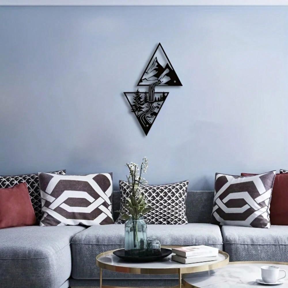 Modern Geometric Black Landscape Metal Wall Art Waterfall Decor for Living Room Office