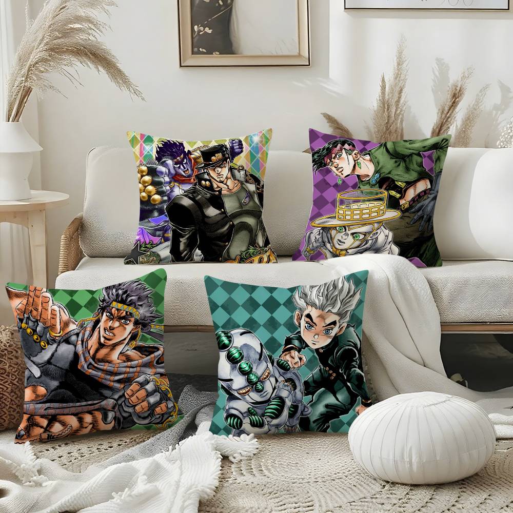 J-Jojo B-Bizarre Adventure Pillow Case Home Dorm Chair Back Short Plush Double-Sided Printing Office Nap Time Cushion Cover