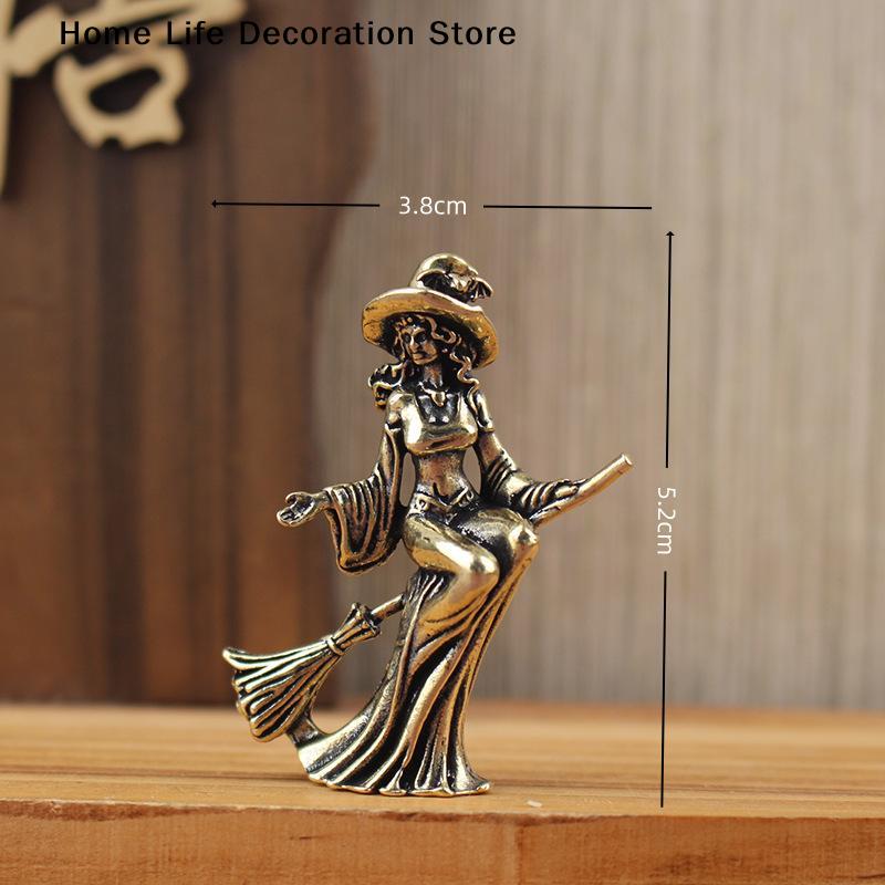 1Pc Retro Brass Broom Moon Witch Ornament Suitable for Home and Office Decoration Halloween Magic Witch Ornament Home Decoration