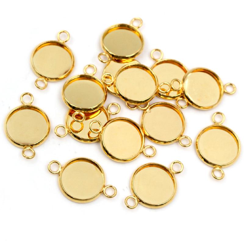 New 20pcs 12mm Inner Size Stainless Steel Gold Plated Single/Double Loop Style Cabochon Base Cameo Setting Charms Pendant Tray