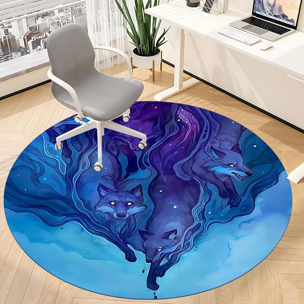 1PC Wolf Pack Office Round Area Rug, Mat Suitable For Office, Under Office Chairs Bedroom Living Room Home Decor, Room Deco