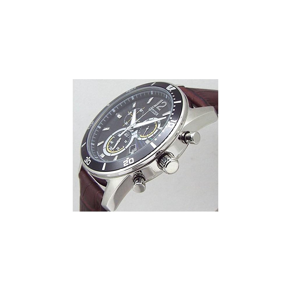 Citizen Eco-Drive Chronograph Solar Brown Leather Strap with Extra Band Black Dial Domestic Model VO10-6742F