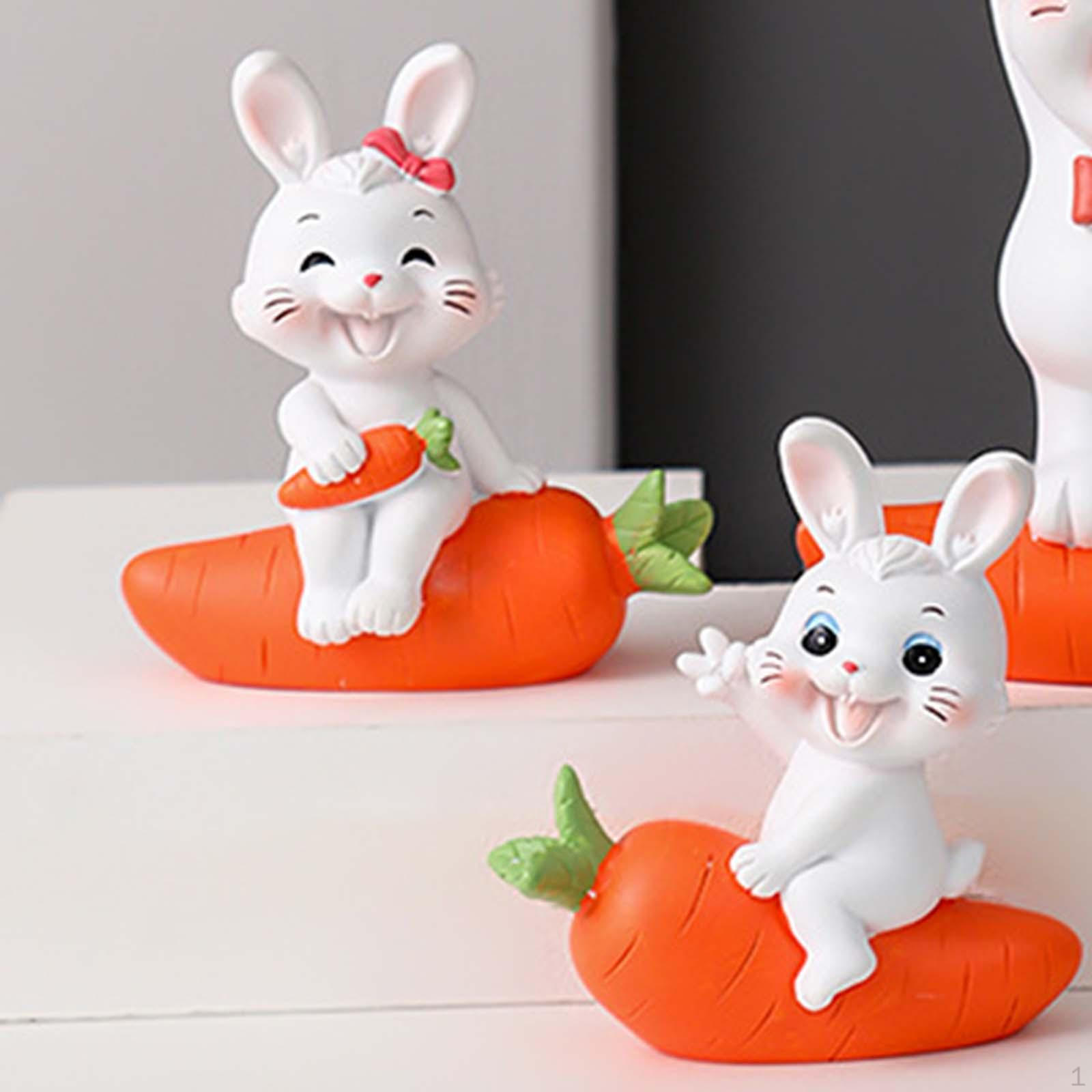 

2 Painted Carrot Bunny Figurines Sculptures, Miniature Resin Rabbit Decoration, Statue for Bunny