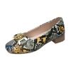 Fashion 2025 Summer Women's Snake Print Square Toe Slip-On Women's High Heels Metal Decoration Fashion Pumps for Office Plus Size Shoes