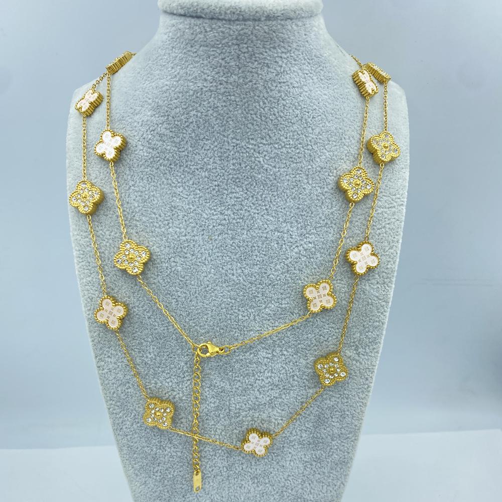 13MM Titanstahl Damen Halskette 90+5CM 20 Blume Stern Muster Muschel Glücksklee Halskette