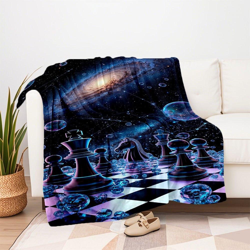 "Galactic Chess: Cosmic Board Game with Stars and Planets"Blanket Flannel Throw Blanket for Sofa, Bed, Travel, Camping, Office