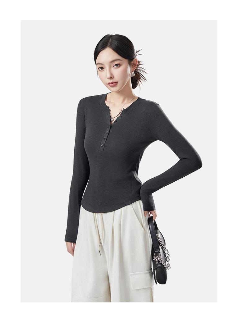 10A Antibacterial German Velvet Women's V-Neck Slim Fit Long Sleeve Warm Base Shirt