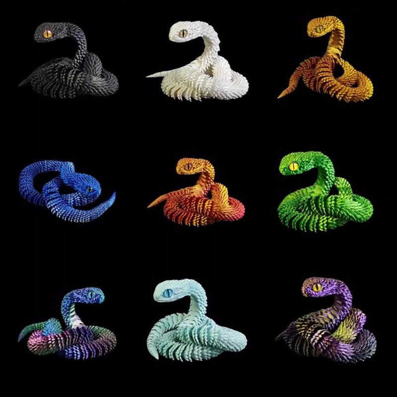 Articulated Snake Figure, 3D Printed Bush Viper Creature, Dragon Snake Inspired Joint Mobility Statue, Home Ornament