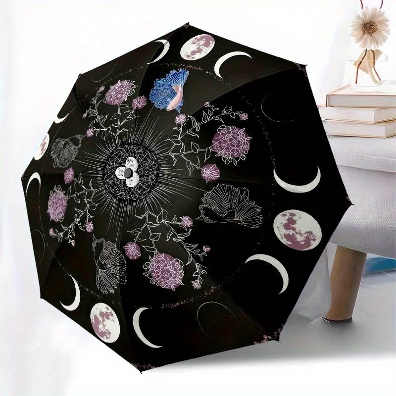 Mystic Moon Phases & Floral Fantasy TapestryUmbrella, Portable 3-Fold Compact Umbrella for Men & Women Gift