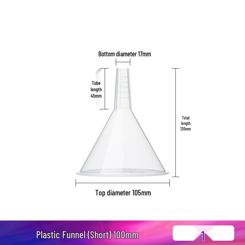 Laboratorní plastový nálevka - Silný průhledný kuželový design, Dlouhá krční část, Velká velikost, Malý průměr.