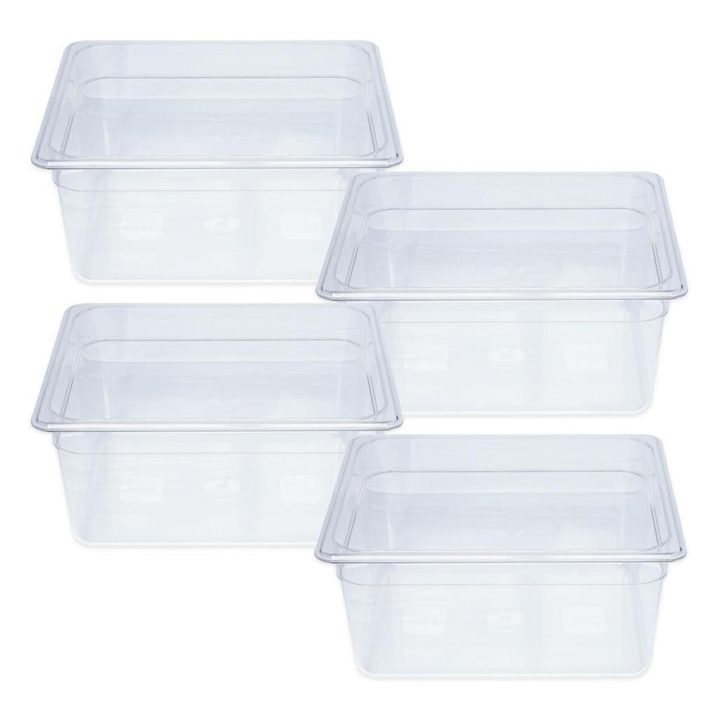 Thunder Group Food Pans, 12 inch, 150mm deep, Set of 4, Dishwasher Safe, Durable Polycarbonate, Commercial Grade, Clear, PLPA8126-4S