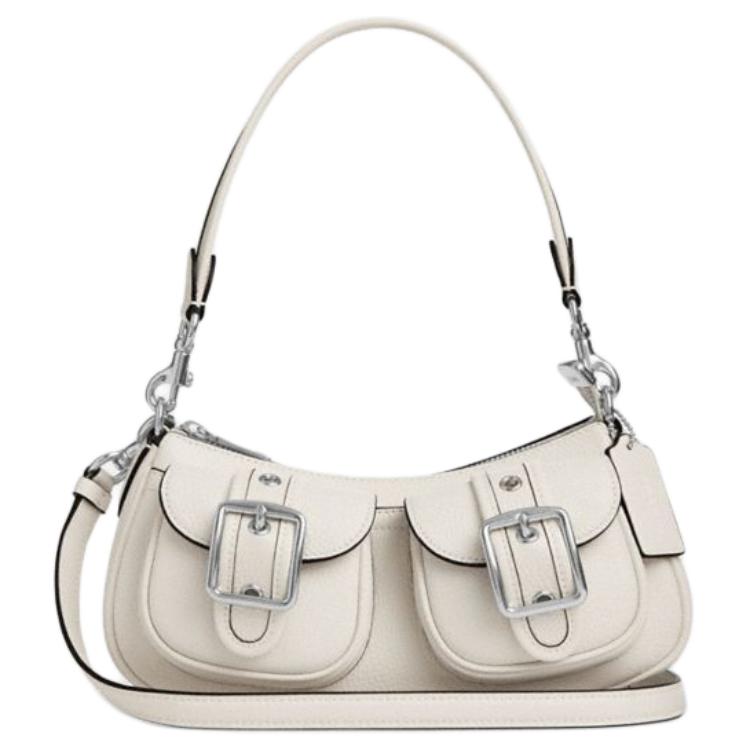 

Coach Ashton 25 Silver Finish Detachable Shoulder Strap Zipper Closure Leather Shoulder Bag Medium Women Shoulder Bag Chalk CM079-SVHA Basic Set (Bag+Dust Bag)