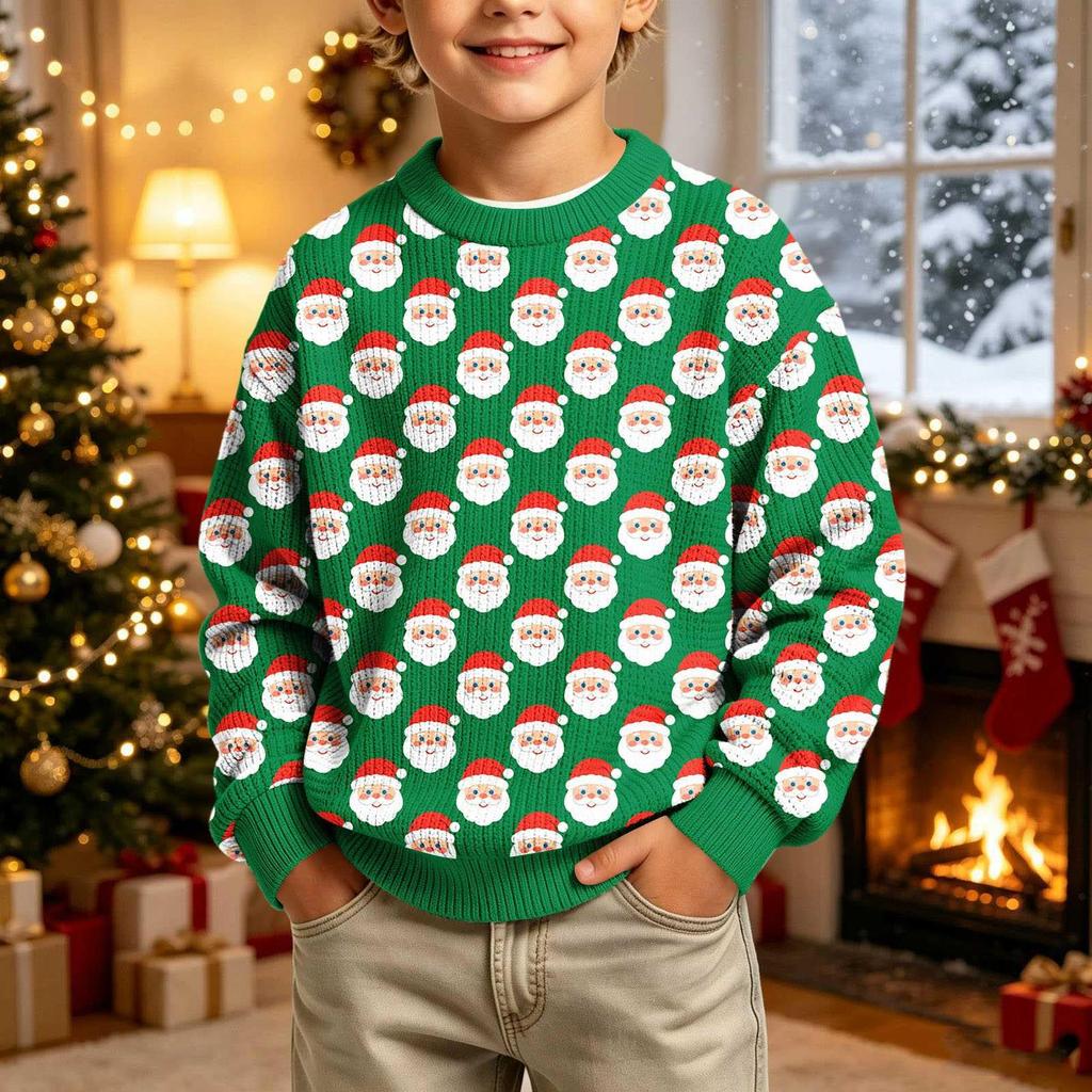 Boys Girls Christmas Print Crewneck Pullover Sweatshirt Casual Comfortable Athletic Top for Holiday