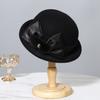 Berretto in lana con fiocco di visone elegante francese da donna autunno inverno cappello a secchiello arricciato di alta gamma cappello a cilindro di temperamento