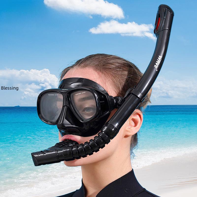Wave Pro Snorkel Set: Silicone Dry Snorkel & Large Frame Prescription Diving Mask