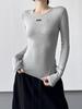 Women's Grey Round Neck Slim Fit Long T-Shirt - 2025 Autumn/Winter Collection