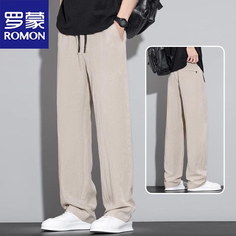 ROMON Men's Summer Tencel Linen Blend Casual Straight Leg Pants
