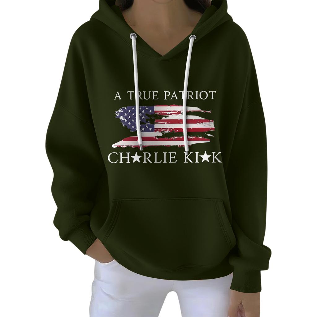 Ladies' Loose And Comfortable Drawstring V-neck Long Sleeved Printed Sweatshirt