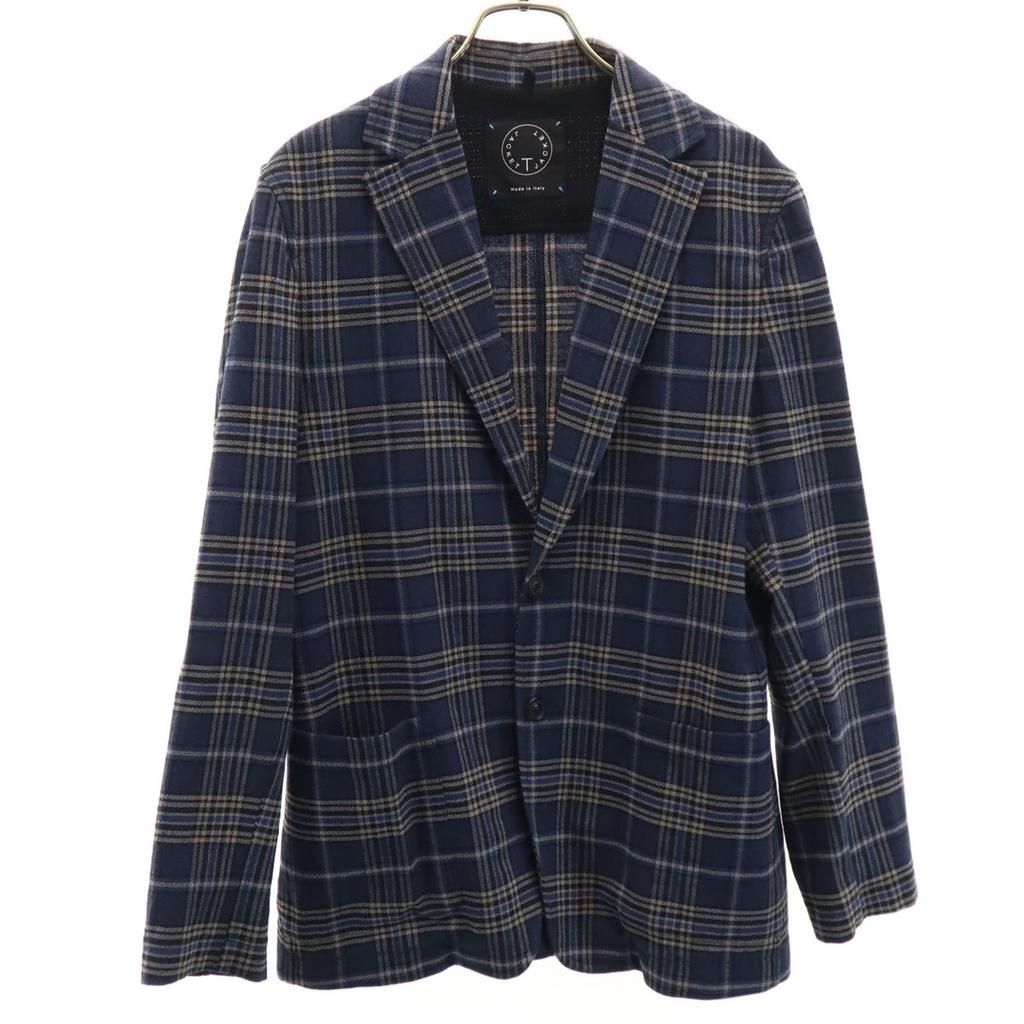 T-JACKET Check Pattern Long Sleeve Tailored Jacket S Navy Ancon Men's Used