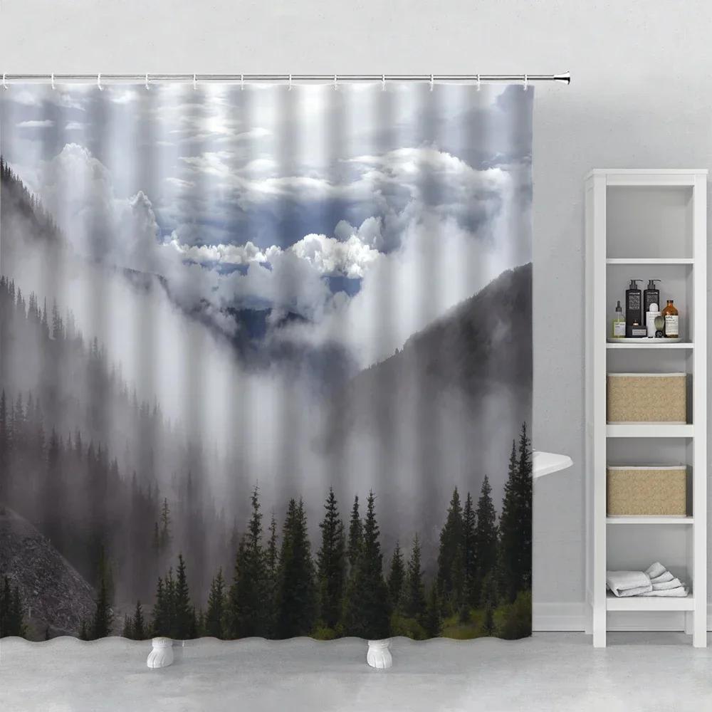 Asian Shower Curtains Sets Natural Cherry Flowers Trees Chinese Japanese Ink Painting Curtain For Bathroom Sakura Fabric Decor