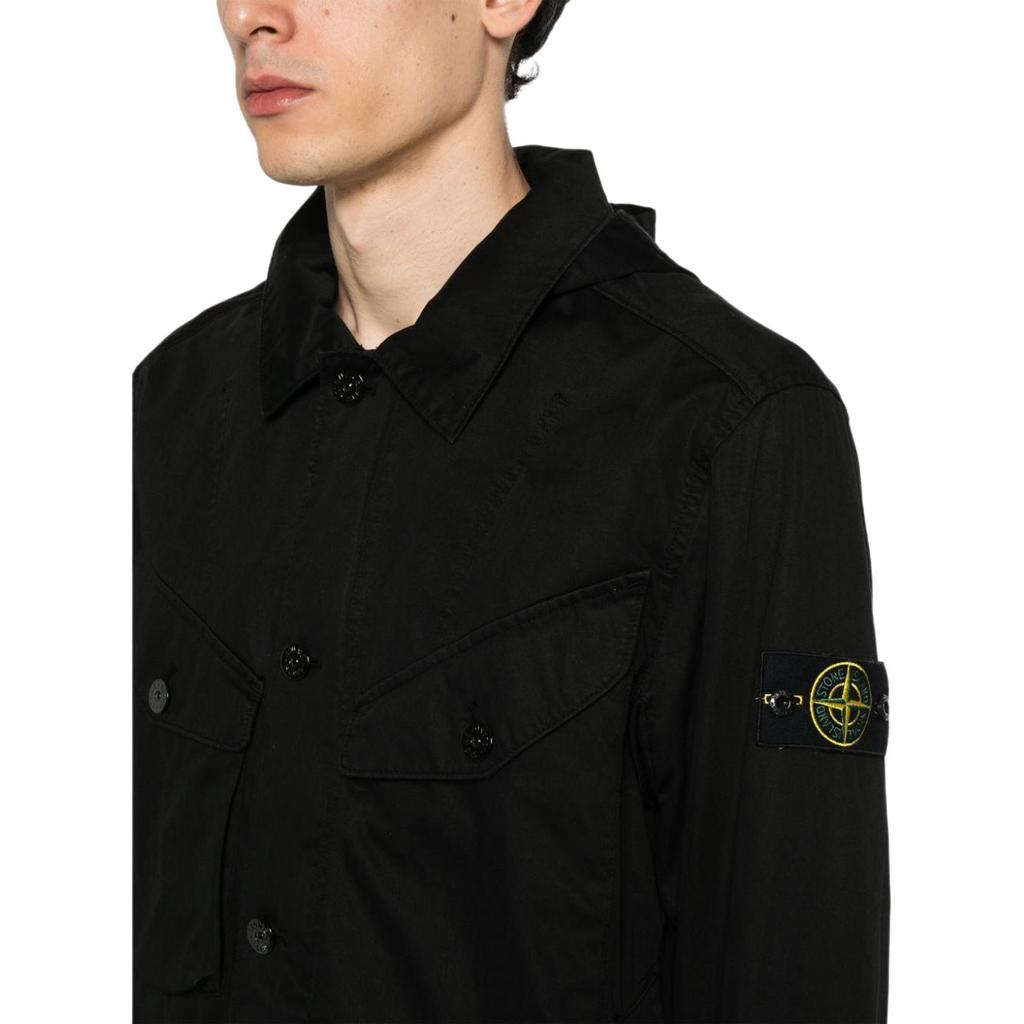 STONE ISLAND Compass Badge Detachable Hood Single-Breasted Long Sleeve Jacket Men Jacket Black 801543634-V0029