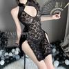 Erotic Underwear, Sexy Lace Slit Cheongsam, Pure Desire Ancient Style Uniform, Seductive no-Take Pajama Set 1042