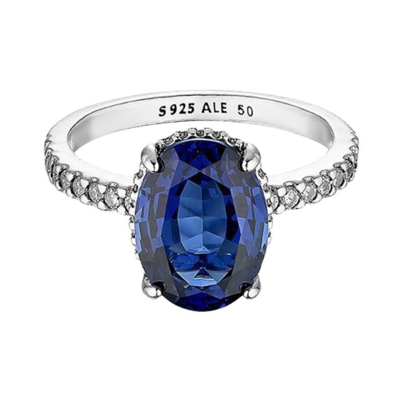 Pandora Hollow design 925 silver cubic zirconia crystal ring women s silver/blue 190056C01 синий