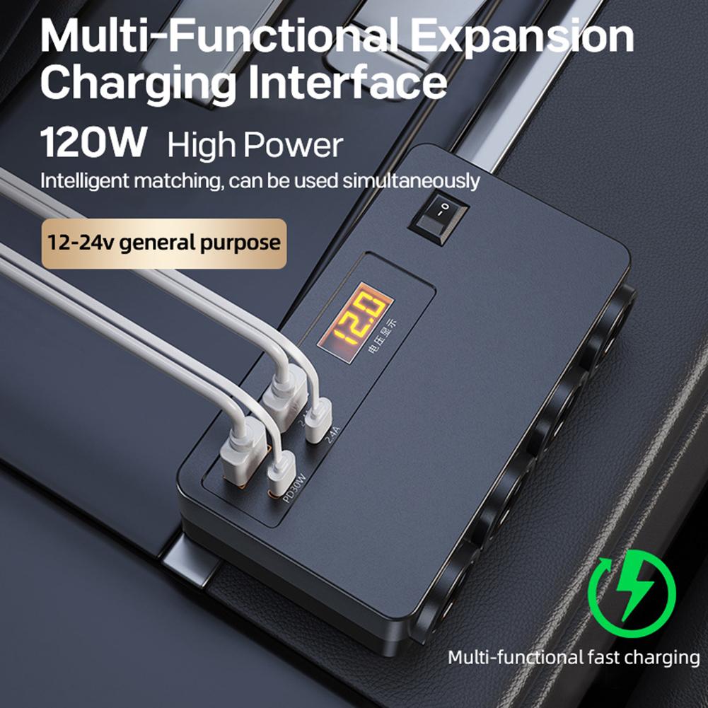 120W Vehicle Charger For Car Voltage Display Automobile Charger 12V Voltage Fast Charging Socket Vehicle Road Trips