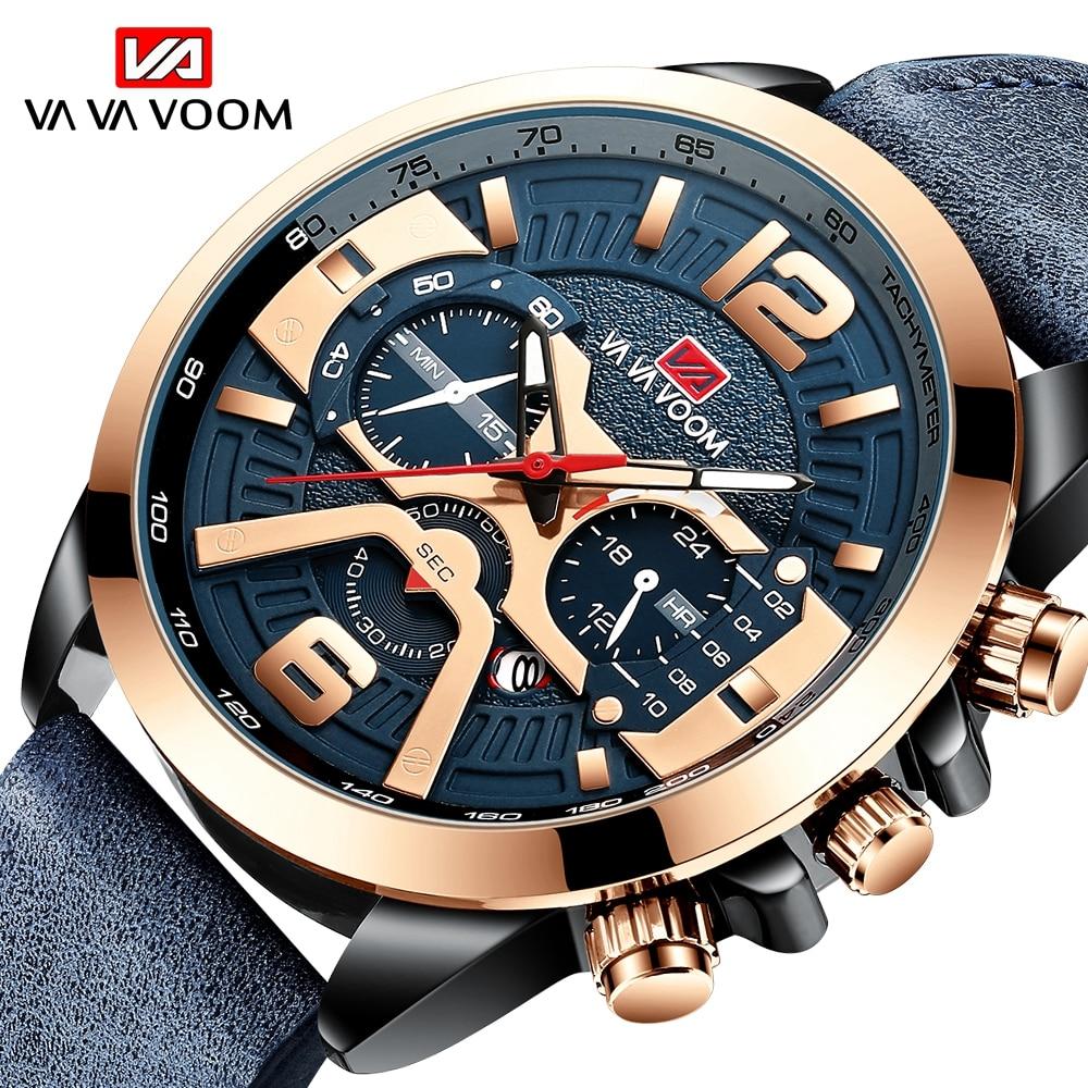 VA VA VOOM Mens Quartz Watches New Six Needle 8329 Casual Men's Watch Business Waterproof Date Quartz Watch Men Fashion Luminous Sport Clock