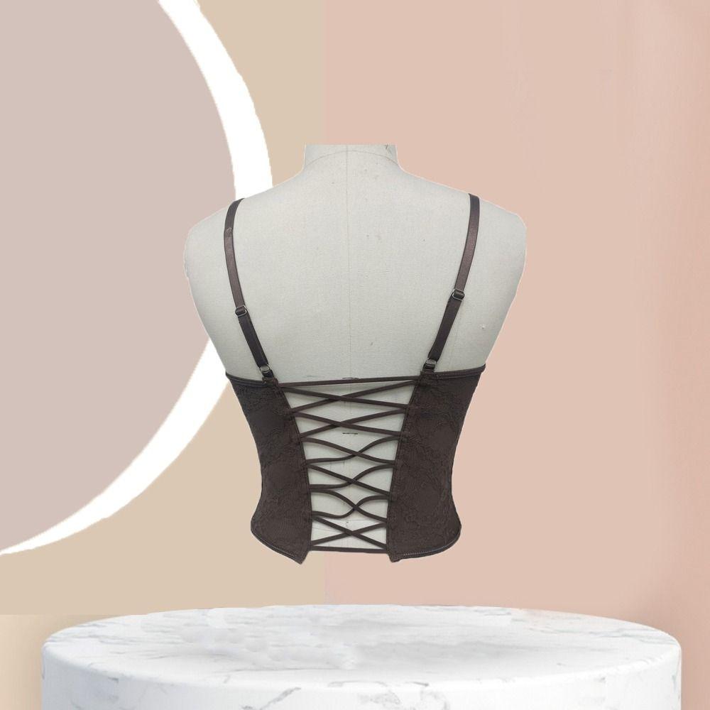 Sleeveless Lace Camisole Hollow Suspender Vest Elegant Crop Tops  Ladies