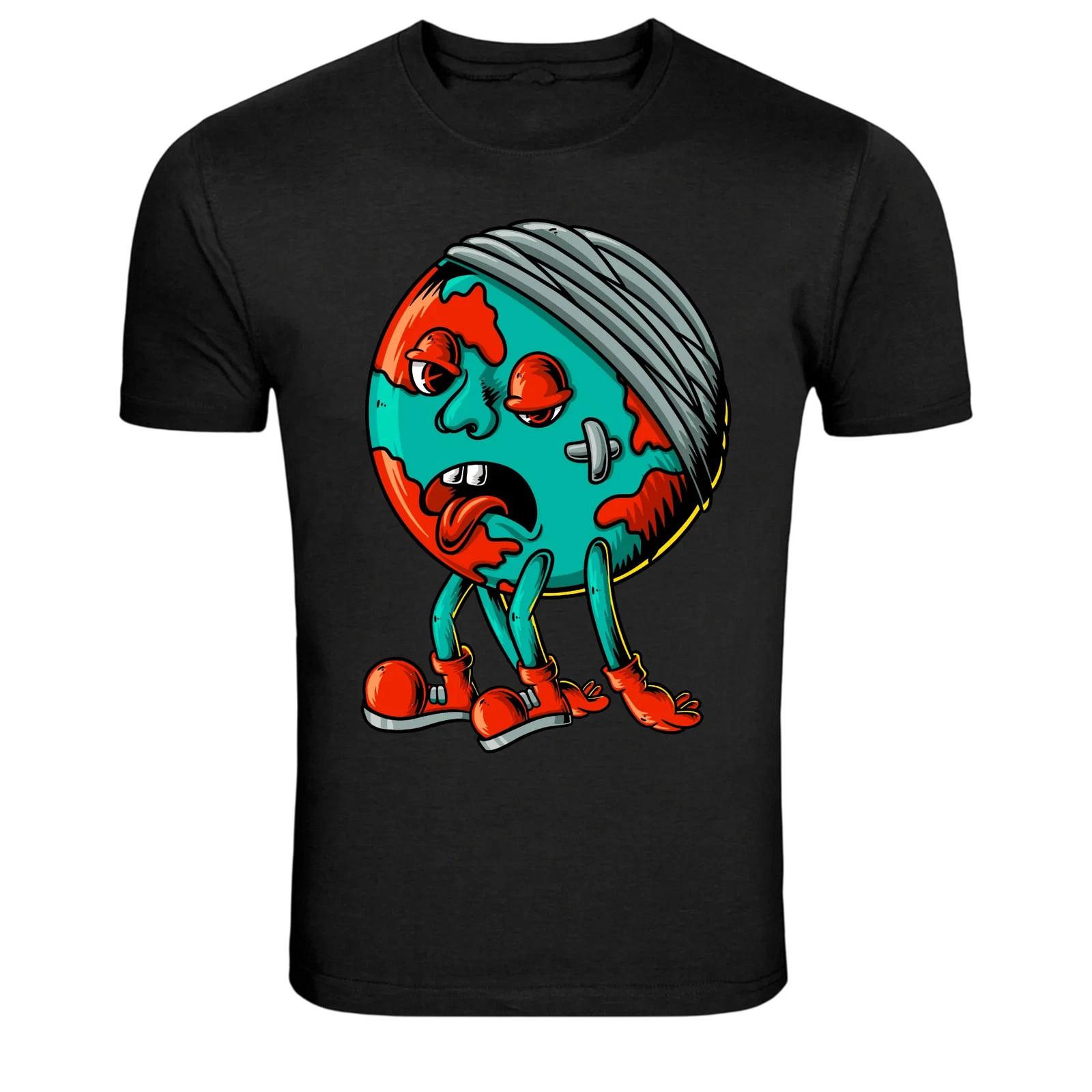 Zombie Earth Cartoon Planet Monster Graphic T-Shirt 2XL