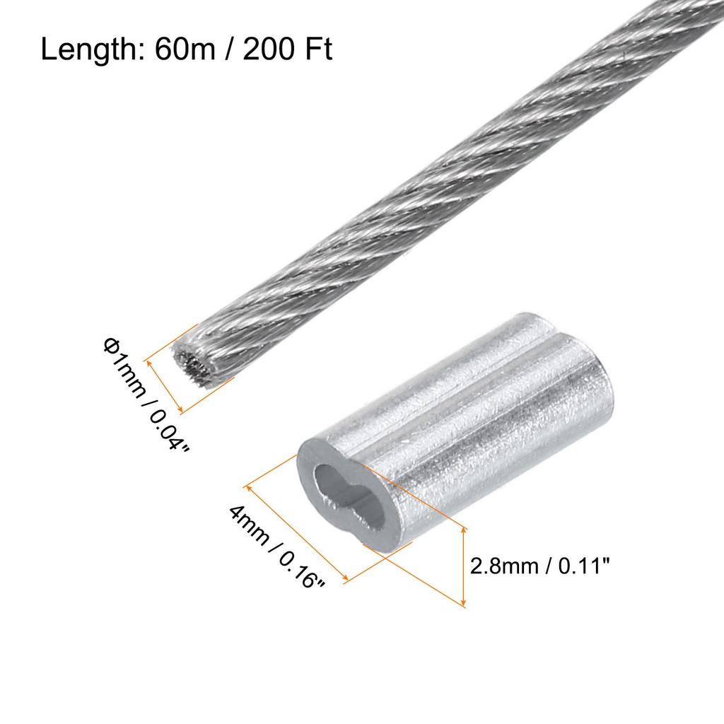 uxcell 230 stop (70 metrů) Ocelové lanko 304 Nerezové lanko 3/64"(1 mm) Potaženo vinylem