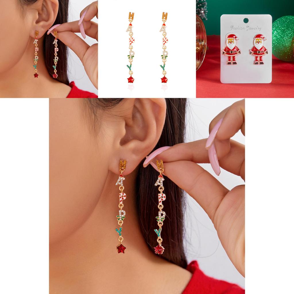 Christmas Earrings Female With Colorful Zirconia Sparkle For Holiday Celebrations