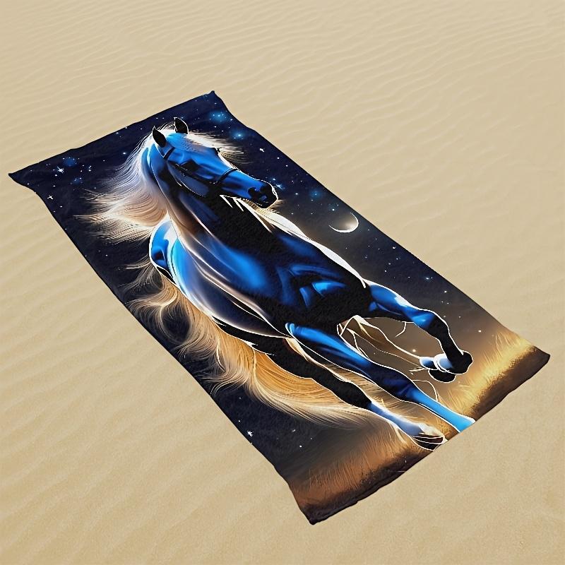Blue Horse Starry Sky Print Beach Towel Polyester Soft Quick Dry Large Bath Towel Summer Swimming Pool Surfing Blanket