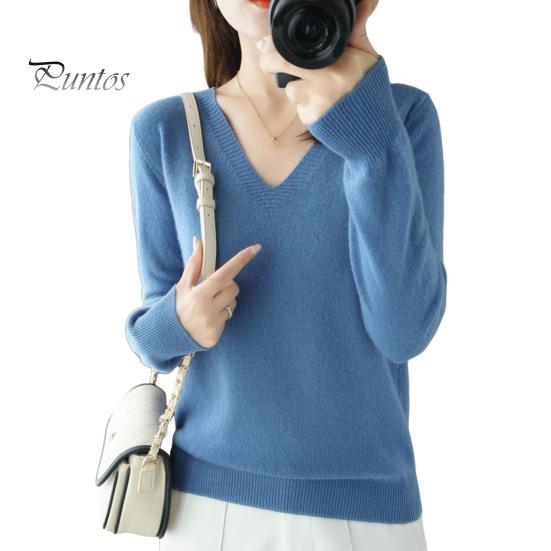 

Женские трикотажные топы, сексуальные, с V-образным вырезом, с длинным рукавом, свободный крой, однотонные, с ребристой отделкой, тонкий свитер-пуловер M синий