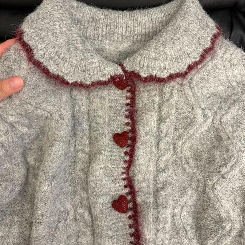 Women's Slimming Heart Button Cardigan - Spring Casual Knitwear with Straight Shoulder and Gentle Style