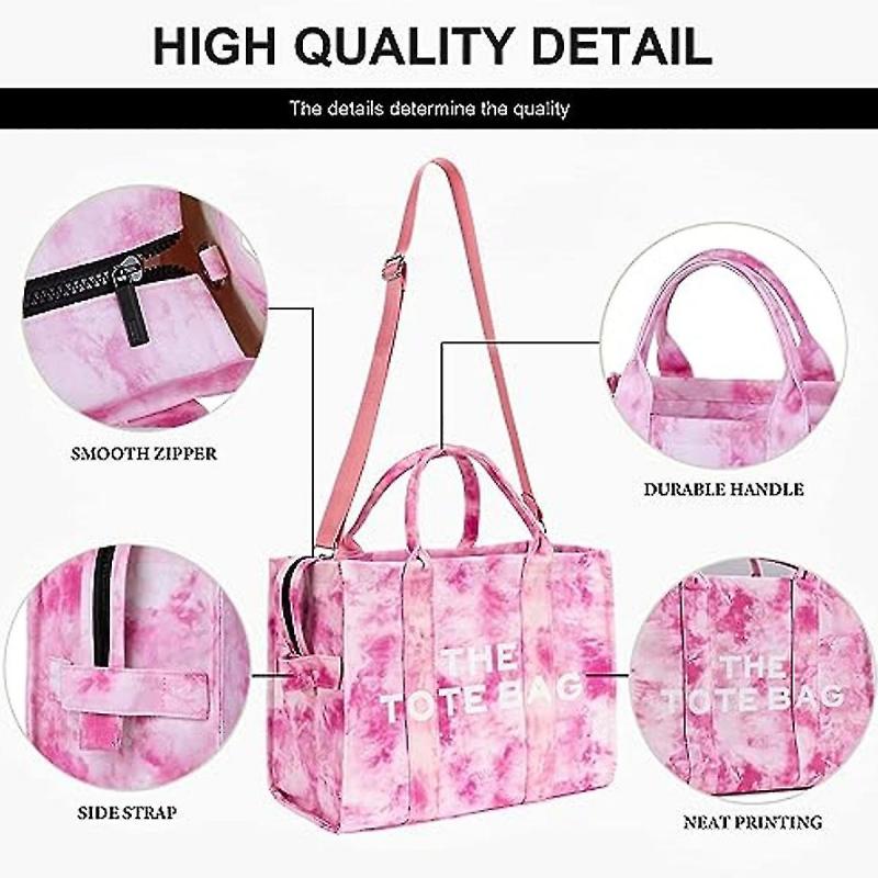 Canvas Tote Bag For Women - Travel Tote Bag Purse With Zipper Fashion Shoulder Bag Handbag(13  9.84  4.92 Inches)