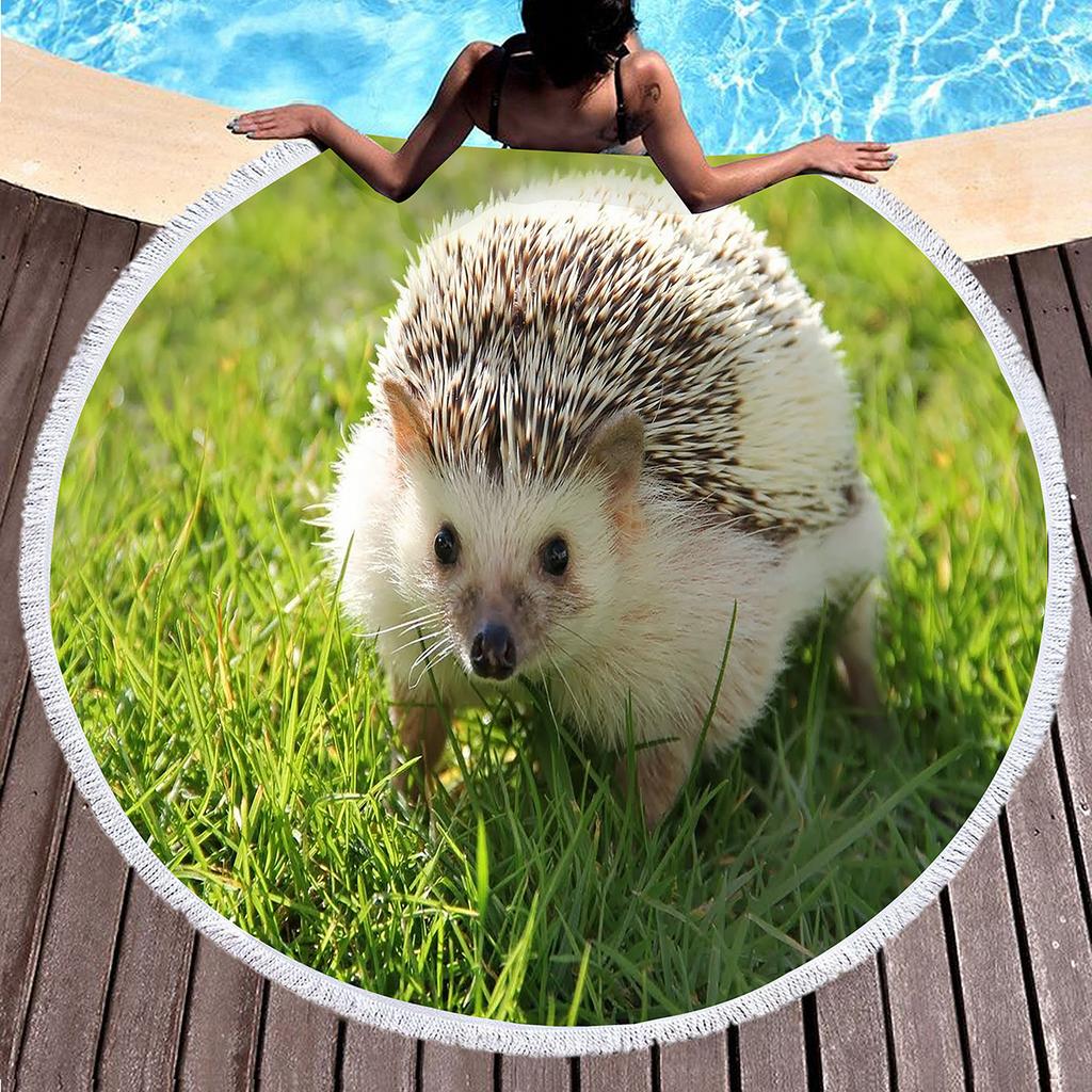 Cute Hedgehog Print Round Beach Towel, Absorbent Quick Dry Soft Sand Free Towel for Bathroom Pool Surf Travel Outdoor Meditation