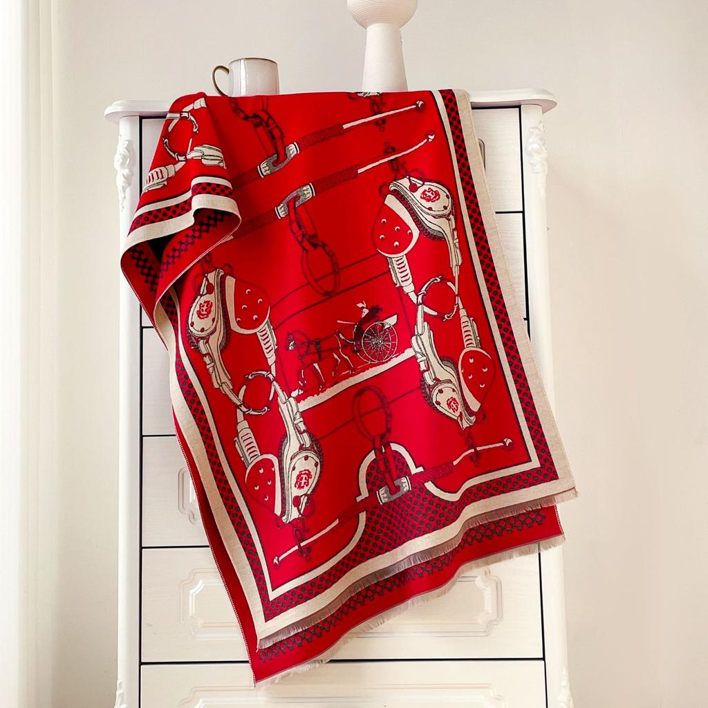 2024 Autumn/Winter New Color Blocked Imitation Cashmere Women'S Tassel Shawl Thickened Warm Double Sided Jacquard Wool Scarf