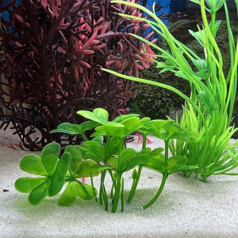 Fishtanks Scene Decoration with 7Pieces Artificial Fishtanks Plastic Plant and Cave Rock Aquariums Landscaping Coral Grass X3UC