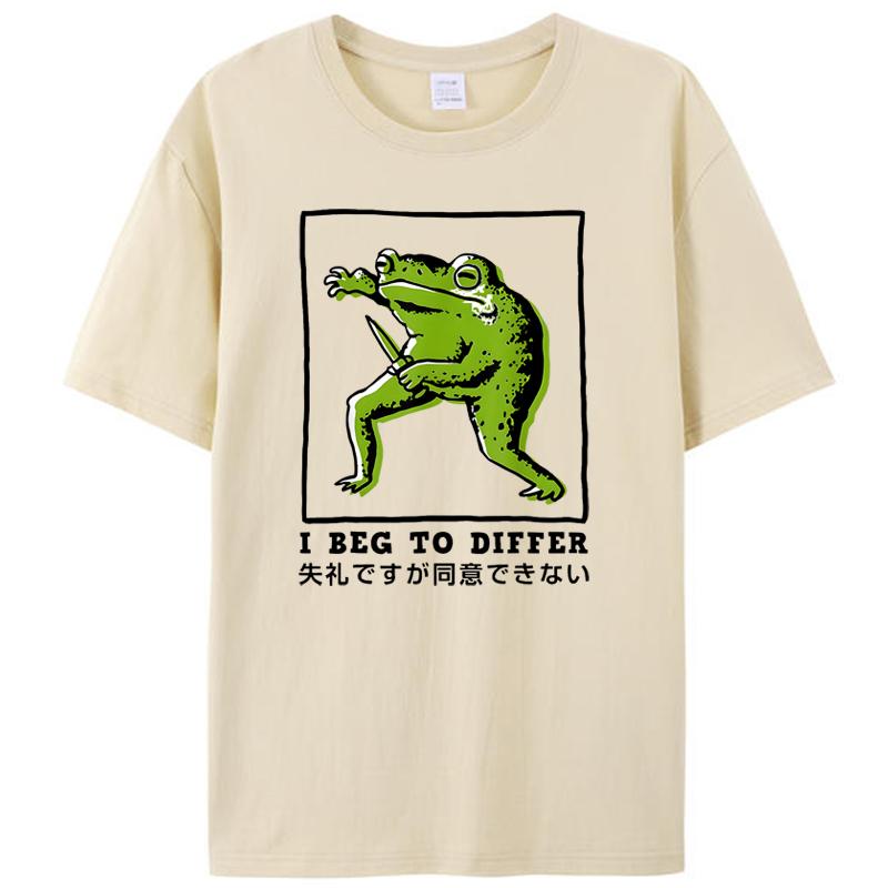 I Beg To Differ Frog Japanese Funny Meme Vintage Woman Men's Clothing T Shirt Y2k Cotton Graphic Tee Shirts Tops Novelty Gifts