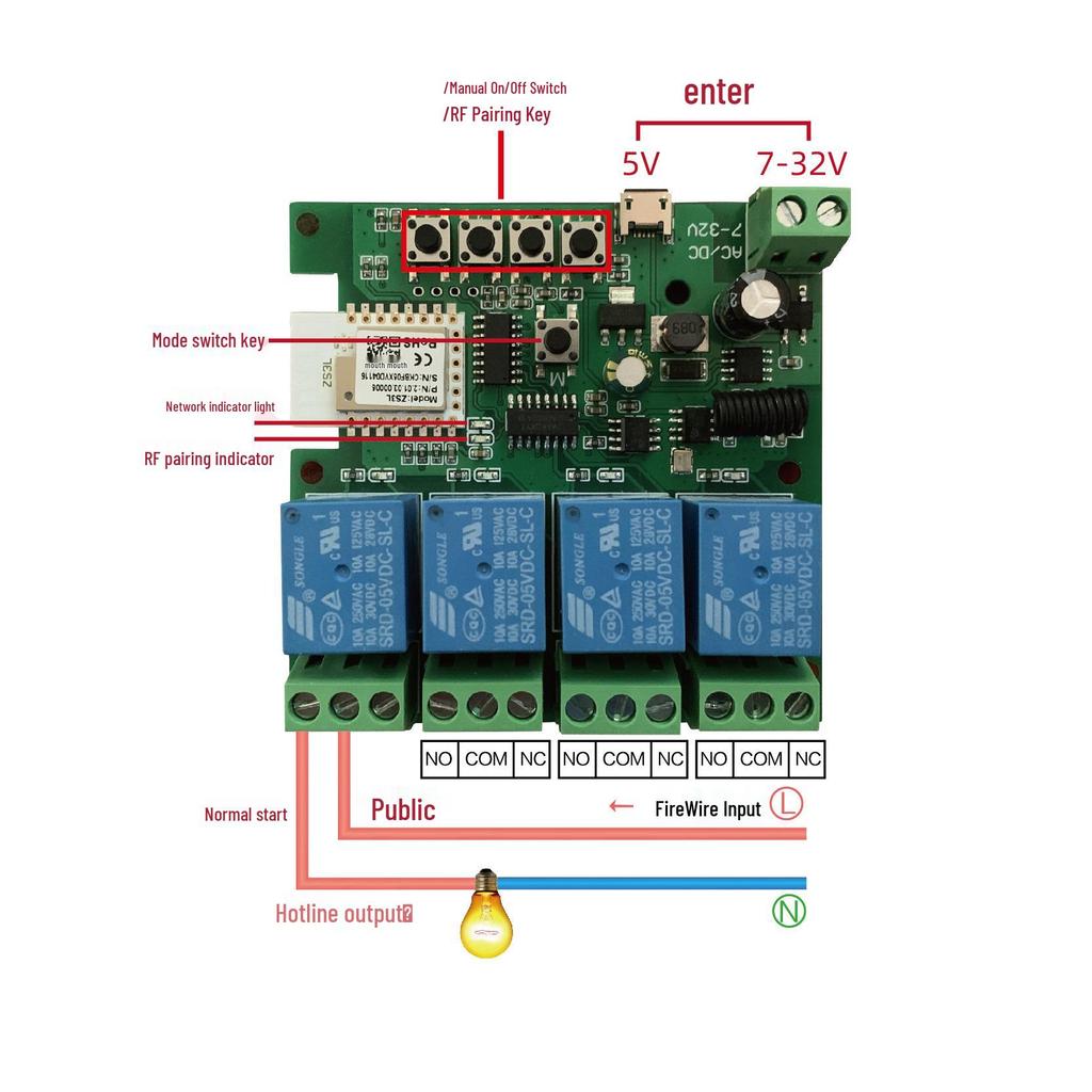 Tuya Zigbee 4-Channel Smart Control Module with Wireless Dual Control and Multi-Control Remote.