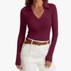 Women's Turn Down Collar Long Sleeve T-Shirts Slim Fit Solid Casual Basic Tees Streetwear Tops